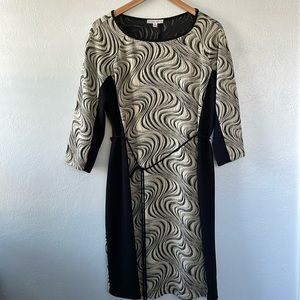 Classic Sandra Darren Black White‎ Boatneck Knee Length Dress Size 16